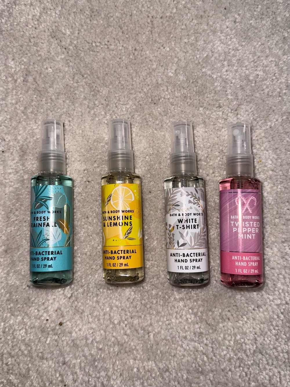 Bath & Body Works Mini Hand Spray Set - Aqua, Yellow, White, Pink